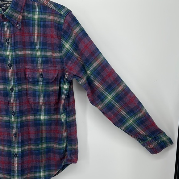 Abercrombie & Fitch Casual Blue and Red Plaid Flannel Shirt Size XSmall - Picture 6 of 11